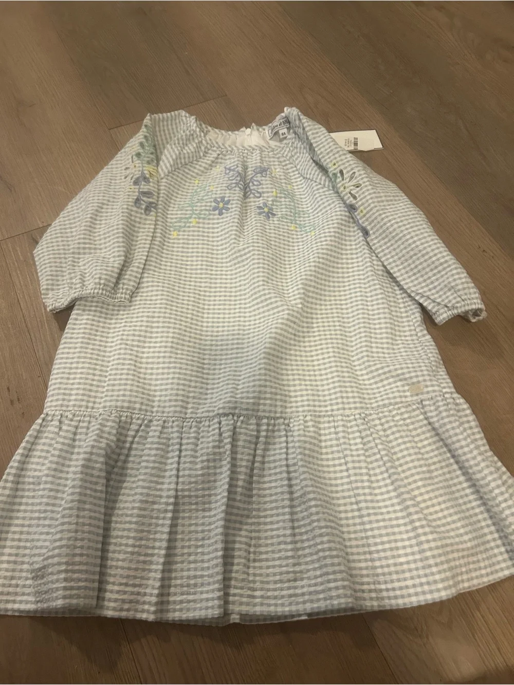 Girls' Light blue Seersucker Ruffle Hem Dress